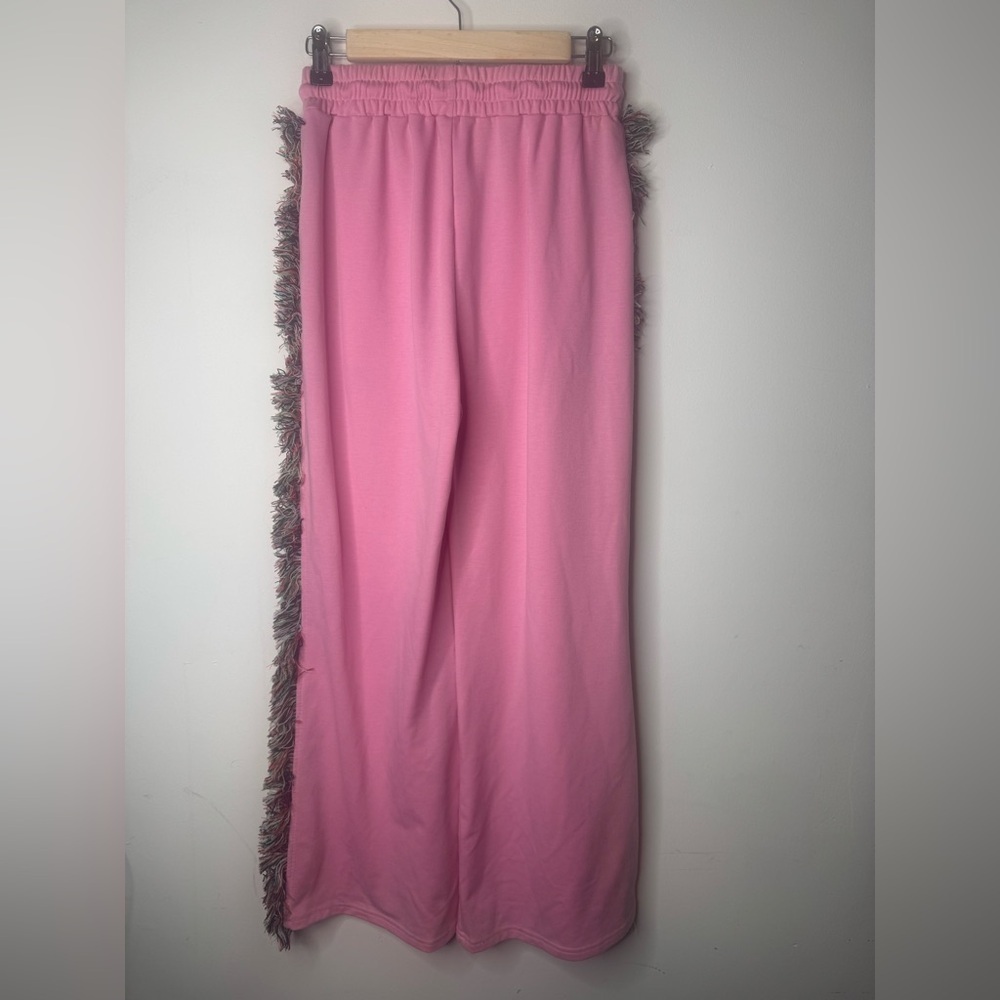Minaa Monroe x That girl Pink Wide Leg Pants rainbow Fringe sweatpants small - Picture 5 of 6